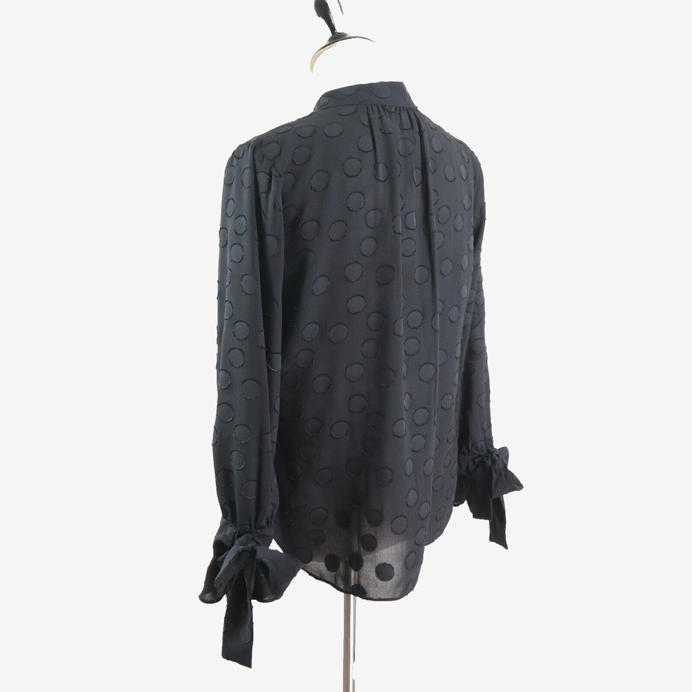 Ann Taylor Size Petite M Keyhole Neck Blouse Tie Black Polka Dot - Picture 3 of 11